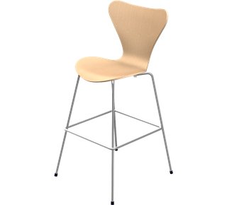 Series 7 Bar Stool 3187/3197, 76 cm, Clear varnished wood, Natural beech