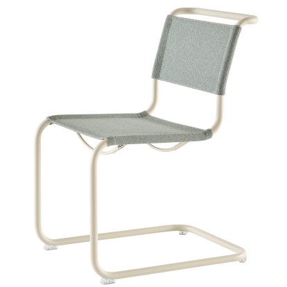 S 33 / S 34 V Fabric Cantilever Chair, Without armrests, Pearl white matt powder coated, Fabric Cento ray - light blue, Transparent plastic glides with felt
