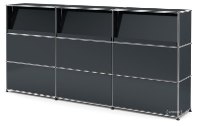 USM Haller Counter Type 2 (with Angled Shelves), Anthracite RAL 7016, 225 cm (3 elements), 35 cm