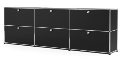 USM Haller Sideboard XL, Customisable, Graphite black RAL 9011, With 3 drop-down doors, With 3 drop-down doors