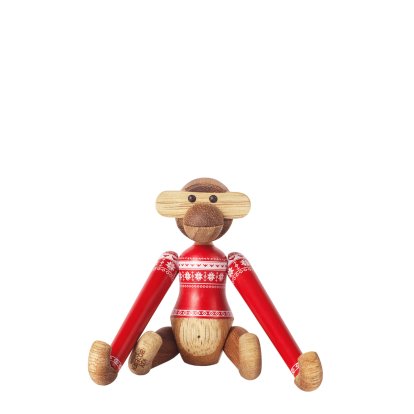 Monkey Wooden Figure Christmas Jumper , Mini (H 9,5 cm), Red jumper