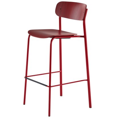 S 243 H Bar Stool, Tomato red (RAL 3013), Rusty red stained beech (TP 239)