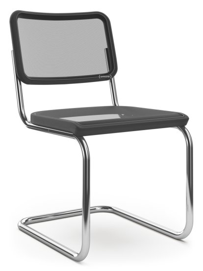 S 32 / S 32 N Cantilever Chair, Stretched synthetic netting, Black stained beech, Black plastic glides with felt