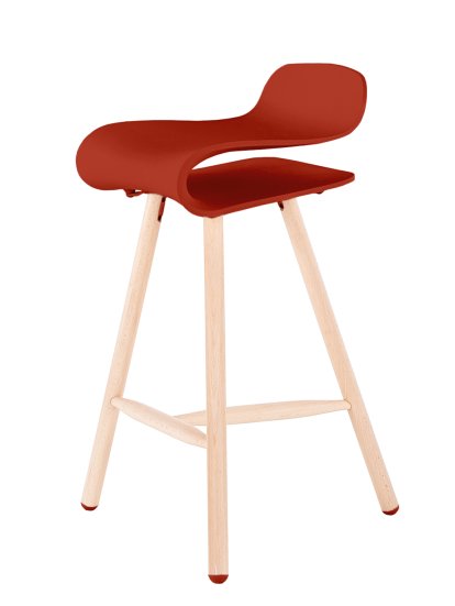 BCN Bar Stool Wood, red coral, Beech