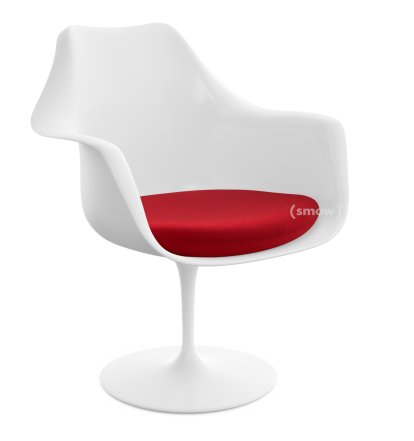 Saarinen Tulip Armchair, Swivel, Seat cushion, White, Bright Red (Tonus 130)