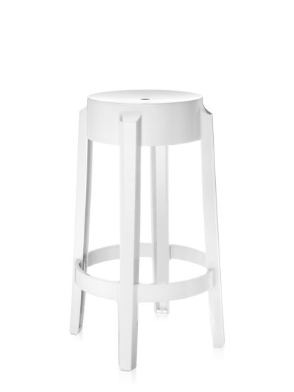 Charles Ghost Stool, Base 46 x Seat 29 x Height 65, Opaque, Shining white