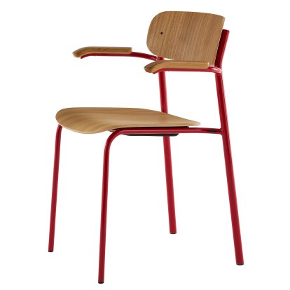 S 243 F Armchair, Tomato red (RAL 3013), Clear lacquered oak
