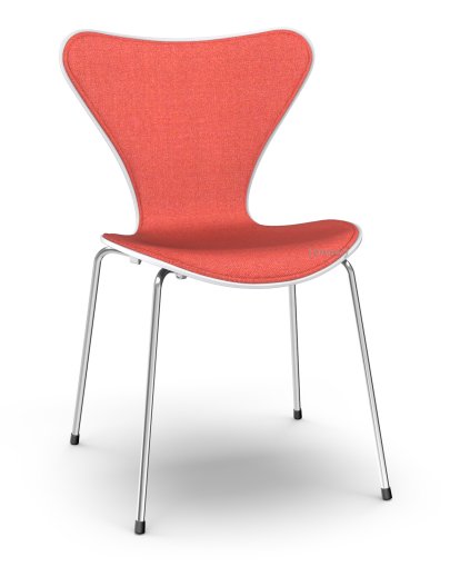 Series 7 Chair 3107 Front Upholstered, Lacquer, White lacquered, Remix 643 - Red, Chrome