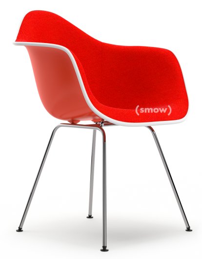 Eames Plastic Armchair RE DAX, Red (poppy red), With full upholstery, Coral / poppy red , Standard version - 43 cm, Chrome-plated