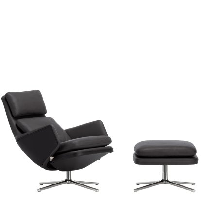 Grand Relax Lounge Chair, With Ottoman, Leather Premium F, nero, Polished, 46,5 cm