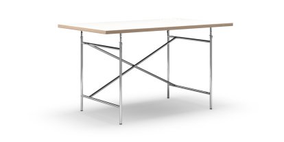 Eiermann Table, White melamine with oak edge, 140 x 80 cm, Chrome, Vertical,  offset (Eiermann 2), 100 x 66 cm