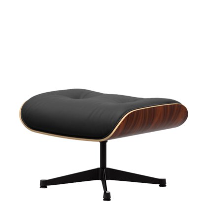 Eames Lounge Chair Ottoman, Santos Palisander, Leather Premium F nero, Aluminium polished, sides black