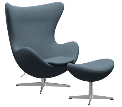 Egg Chair, Re-wool, 768 - Natural / light blue, Satin polished aluminium, With footstool