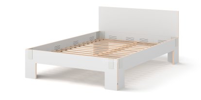 Tagedieb Bed, 160 x 200 cm, With headboard, FU (plywood, birch) white, Light grey, With rollable slatted base