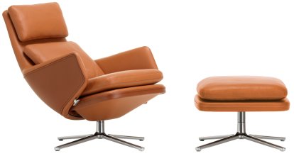 Grand Relax Lounge Chair, With Ottoman, Leather Premium F, cognac, Polished, 46,5 cm