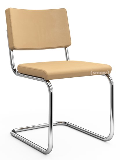 S 32 PV Pure Materials Cantilever Chair, Nappa Leather sand, Chrome-plated, Black plastic glides with felt