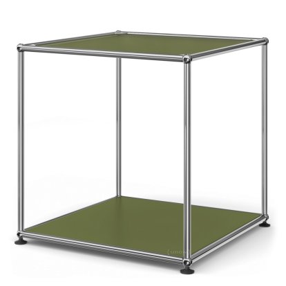 USM Haller Side Table 50 High, Upper panel lacquered glass, lower panel metal, Olive green RAL 6003