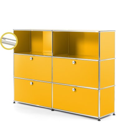 USM Haller E Highboard L with Compartment Lighting, Golden yellow RAL 1004, Cool white