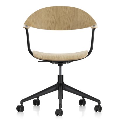 Mynt Office Swivel Chair five-star base, Natural oak, protective varnish, Without upholstery, Without upholstery, Deep black, Soft castors for hard floor surfaces