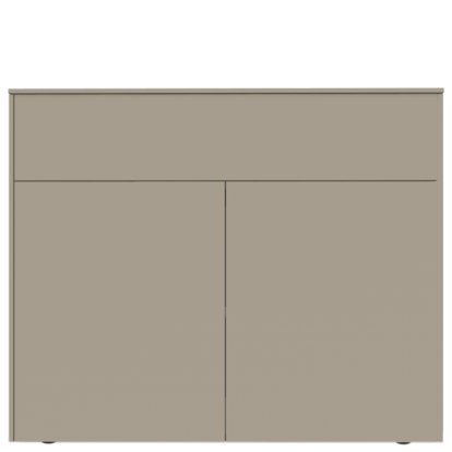 Aventa Sideboard with Door and Drawer, 120 cm, 4 Height grids, Melamine stone grey, Plastic glide