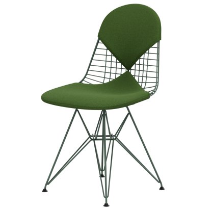 Wire Chair DKR , Powder-coated eames sea foam green, Seat and backrest cushion (Bikini), Hopsak grass green / forest