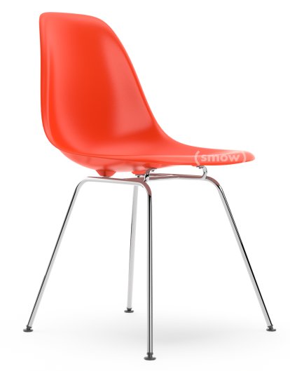 Eames Plastic Side Chair RE DSX, Red (poppy red), Without upholstery, Without upholstery, Standard version - 43 cm, Chrome-plated