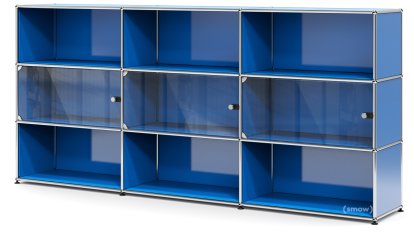 USM Haller Highboard XL with 3 Glass Doors, without lock, Gentian blue RAL 5010