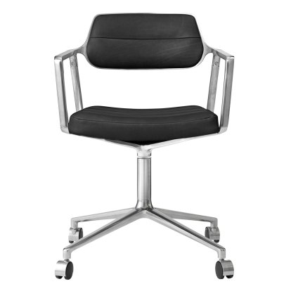 Swivel 453 Swivel Chair on Castors, Black leather, Polished