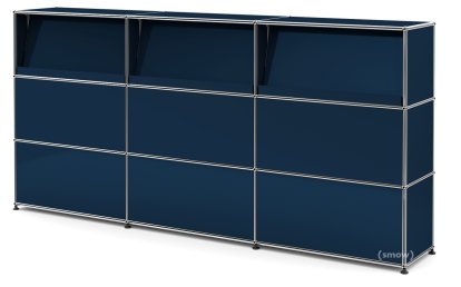 USM Haller Counter Type 2 (with Angled Shelves), Steel blue RAL 5011, 225 cm (3 elements), 35 cm