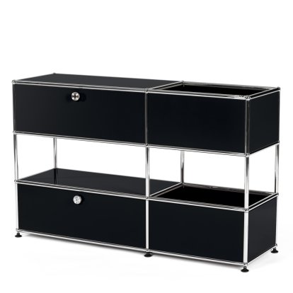 USM Haller Kids Sideboard M With Storage Boxes, Self-coloured, Graphite black RAL 9011, With drop-down door