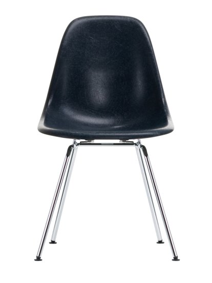 Eames Fiberglass Chair DSX, Eames navy blue, Polished chrome