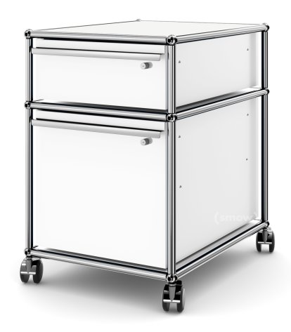 USM Haller Mobile Pedestal with Hanging File Basket, All compartments with a lock, Pure white RAL 9010