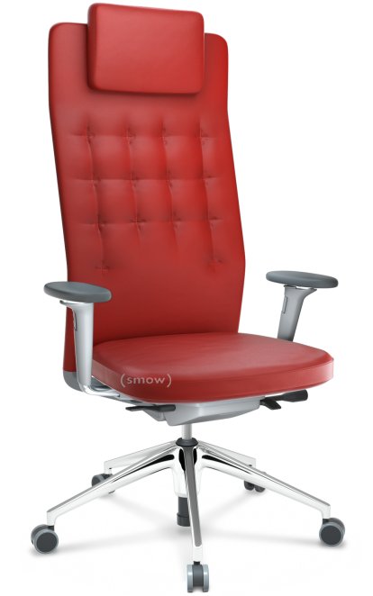 ID Trim L, FlowMotion without seath depth adjustment, With 3D-armrests, Soft grey, Leather red, Hard castors for carpets