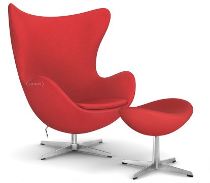 Egg Chair, Divina, Divina 623 - Red, Satin polished aluminium, With footstool