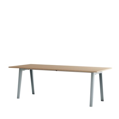 New Modern Dining Table Rectangular, Metal/Wood, 220 x 95 cm, Oak finish, Pale blue