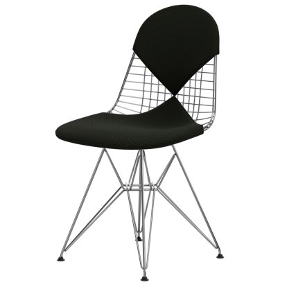 Wire Chair DKR , Polished chrome, Seat and backrest cushion (Bikini), Apollo forest / black