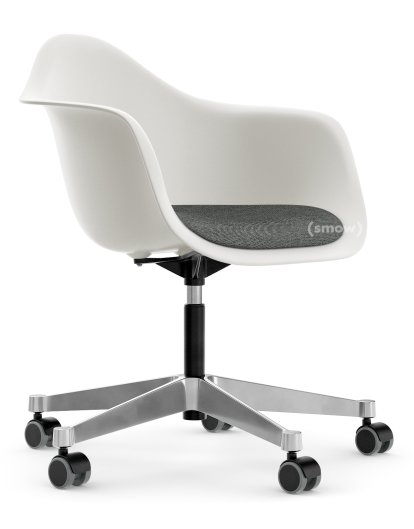 Eames Plastic Armchair PACC, White RE, With seat upholstery, Nero / ivory
