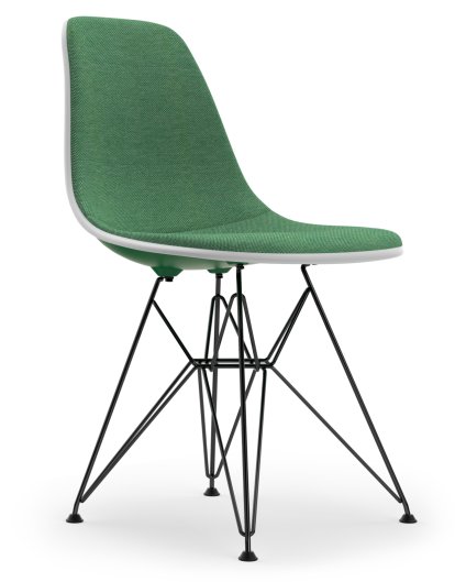 Eames Plastic Side Chair DSR, Emerald, With full upholstery, Green / ivory, Standard version - 43 cm, Coated basic dark