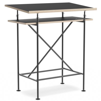 High Desk Milla, 70cm, Black, Linoleum nero (Forbo 4023) with oak edges