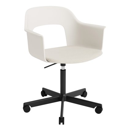 Layout 243 Swivel Armchair with Upholstered seat, Cream white / Mode 011, Black powder coated aluminium