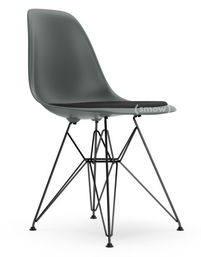 Eames Plastic Side Chair DSR, Granite grey, With seat upholstery, Dark grey, Standard version - 43 cm, Coated basic dark