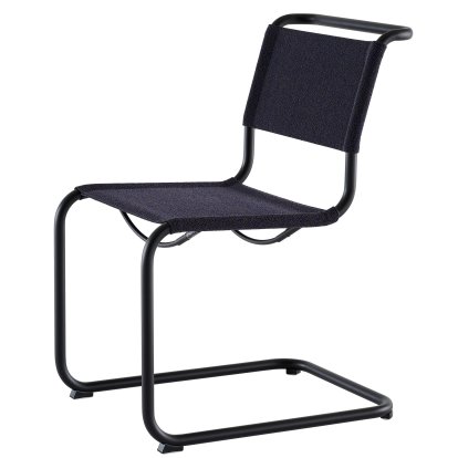 S 33 / S 34 V Fabric Cantilever Chair, Without armrests, Deep black matt powder coated, Fabric Cento deep - dark blue, Black plastic glides with felt