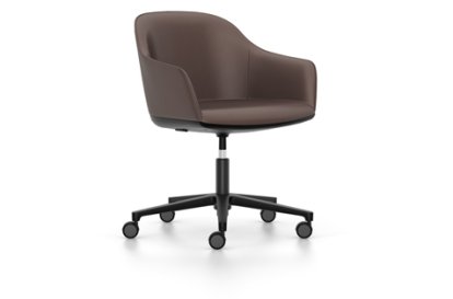 Softshell Chair with five star base, Aluminum base powder coated basic dark, Leather (Standard), Marron, Hard castors for carpets