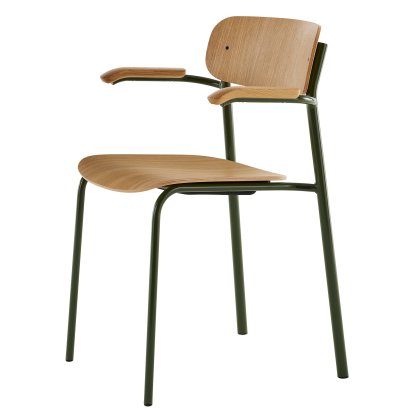 S 243 F Armchair, Olive green (RAL 6003), Clear lacquered oak