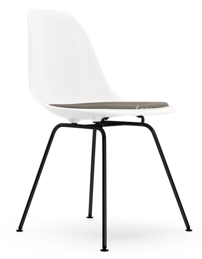 Eames Plastic Side Chair DSX, White RE, With seat upholstery, Warm grey / moor brown, Standard version - 43 cm, Coated basic dark
