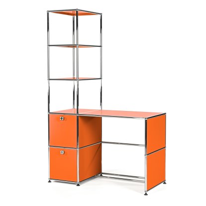 USM Haller Desk With Shelf Unit, Pure orange RAL 2004