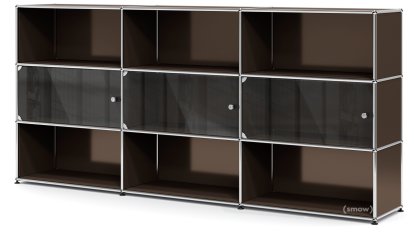 USM Haller Highboard XL with 3 Glass Doors, with lock handle, USM brown