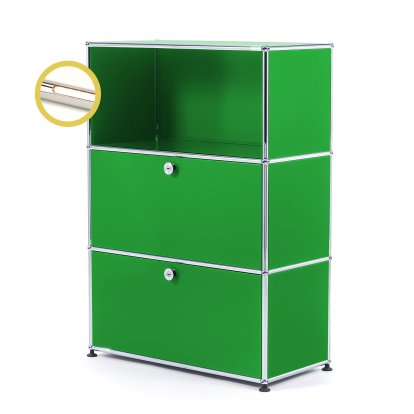 USM Haller E Highboard M with 2 Drop-down Doors and Compartment Lighting, USM green, Warm white