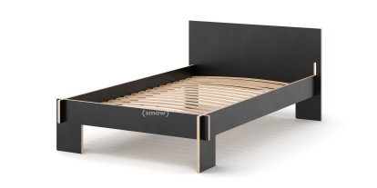 Siebenschläfer Bed, 120 x 200 cm, With headboard, Black, With rollable slatted base