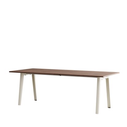 New Modern Dining Table Rectangular, Metal/Wood, 220 x 95 cm, Walnut finish, Cream white